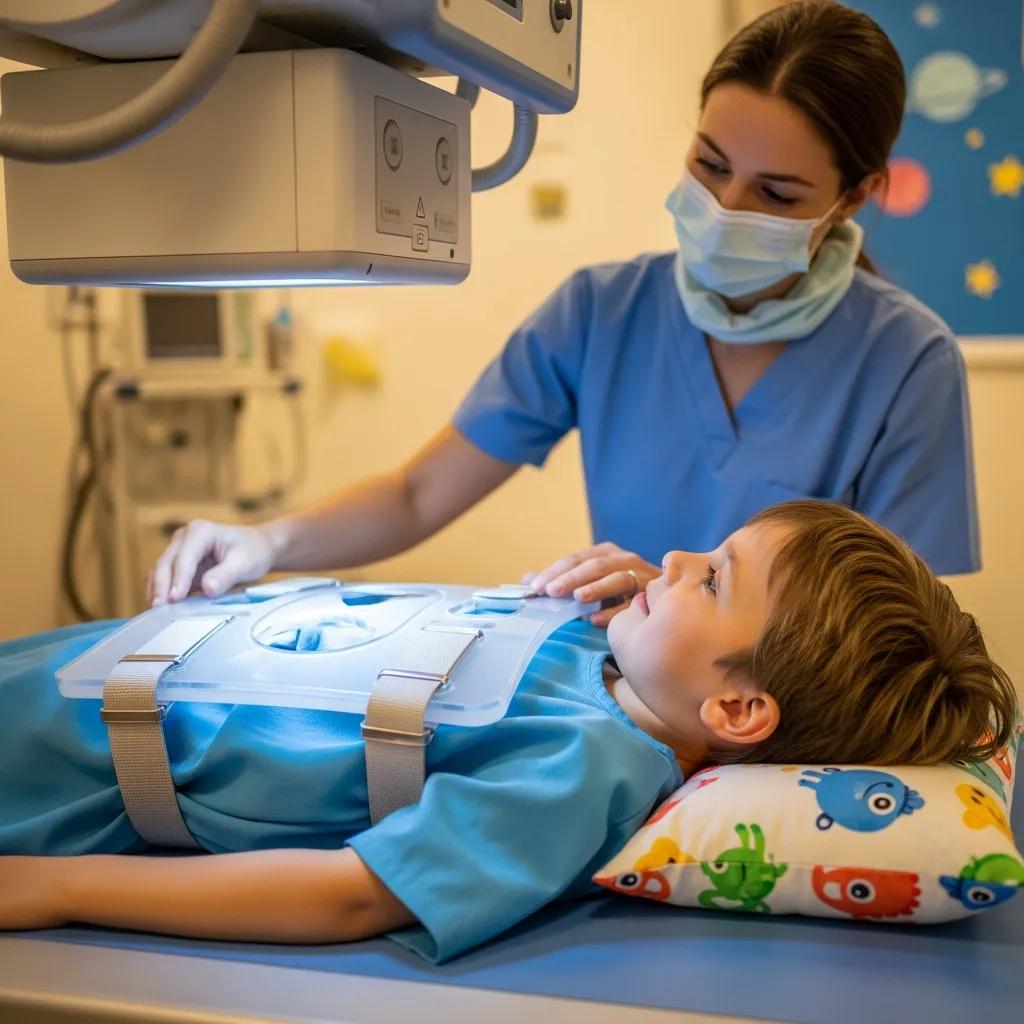 Child undergoing an X-ray procedure, showcasing a safe and supportive environment