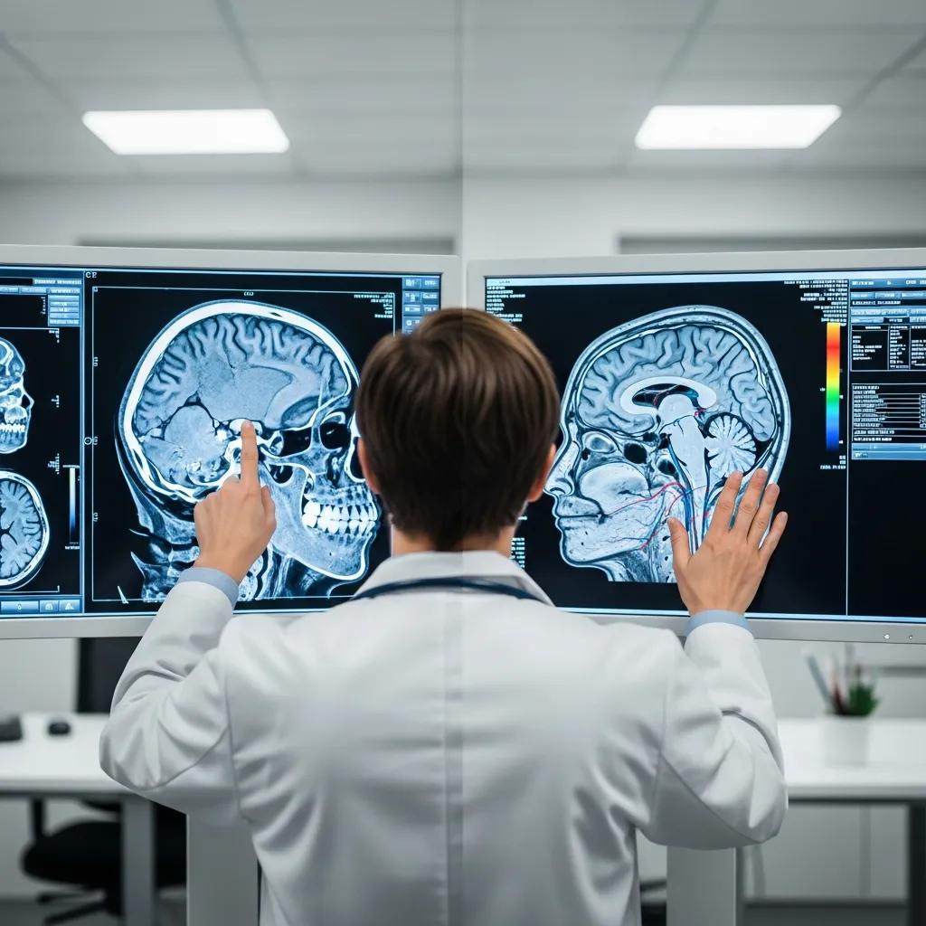 Comparison of CT and MRI scans in a medical setting, illustrating differences in headache diagnosis