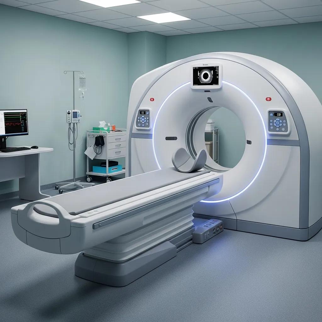 CT scan machine in a medical environment, emphasizing diagnostic imaging for chest pain