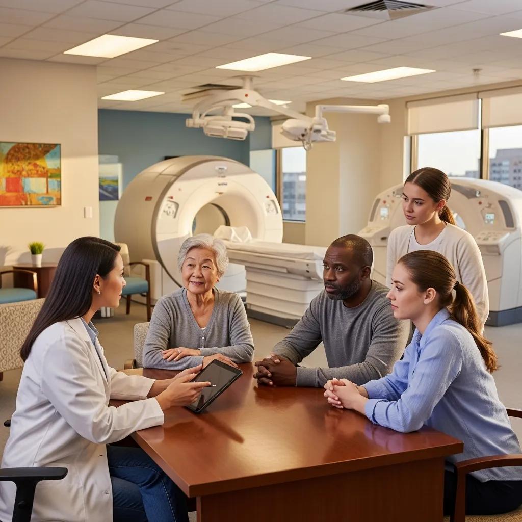 Diverse patients consulting with a healthcare professional in a radiology setting