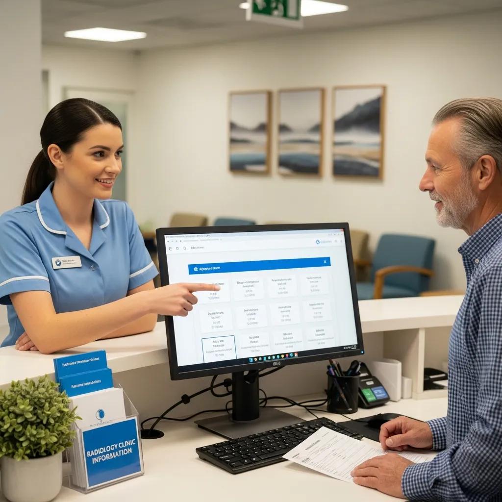 Healthcare staff assisting a patient with booking radiology appointments