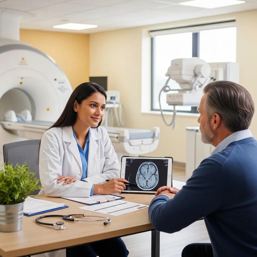 Medical professional explaining imaging tests for lower back pain to a patient