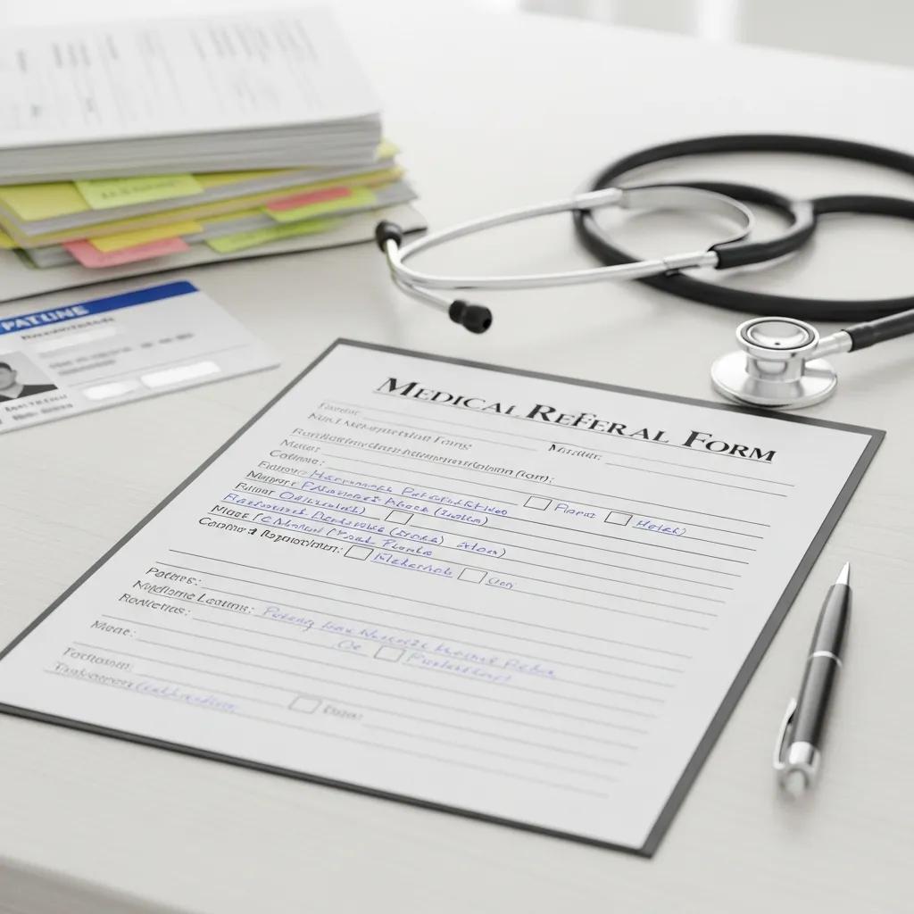 Completed referral form and essential documents for radiology appointments