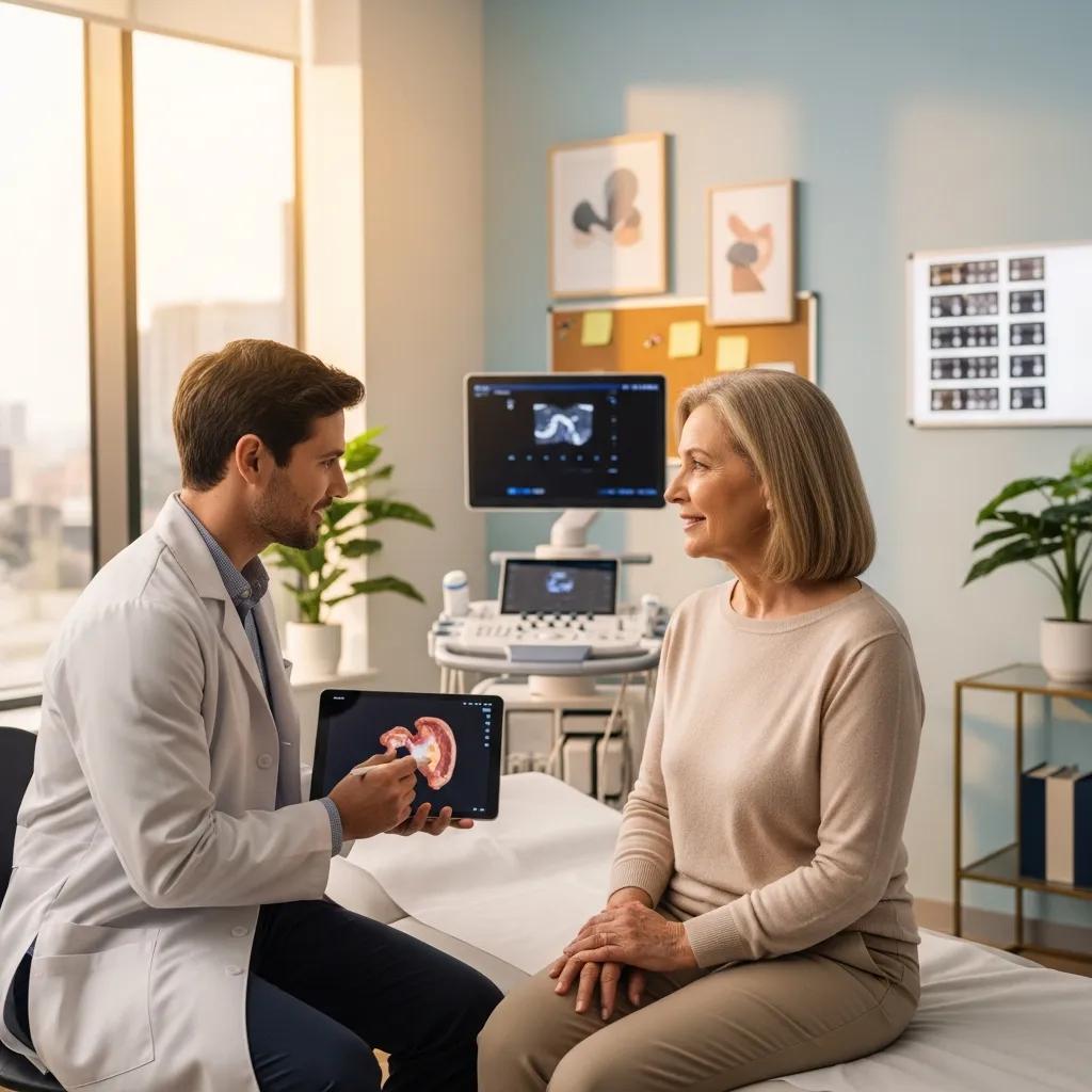 Healthcare professional consulting with a patient about diagnostic imaging options