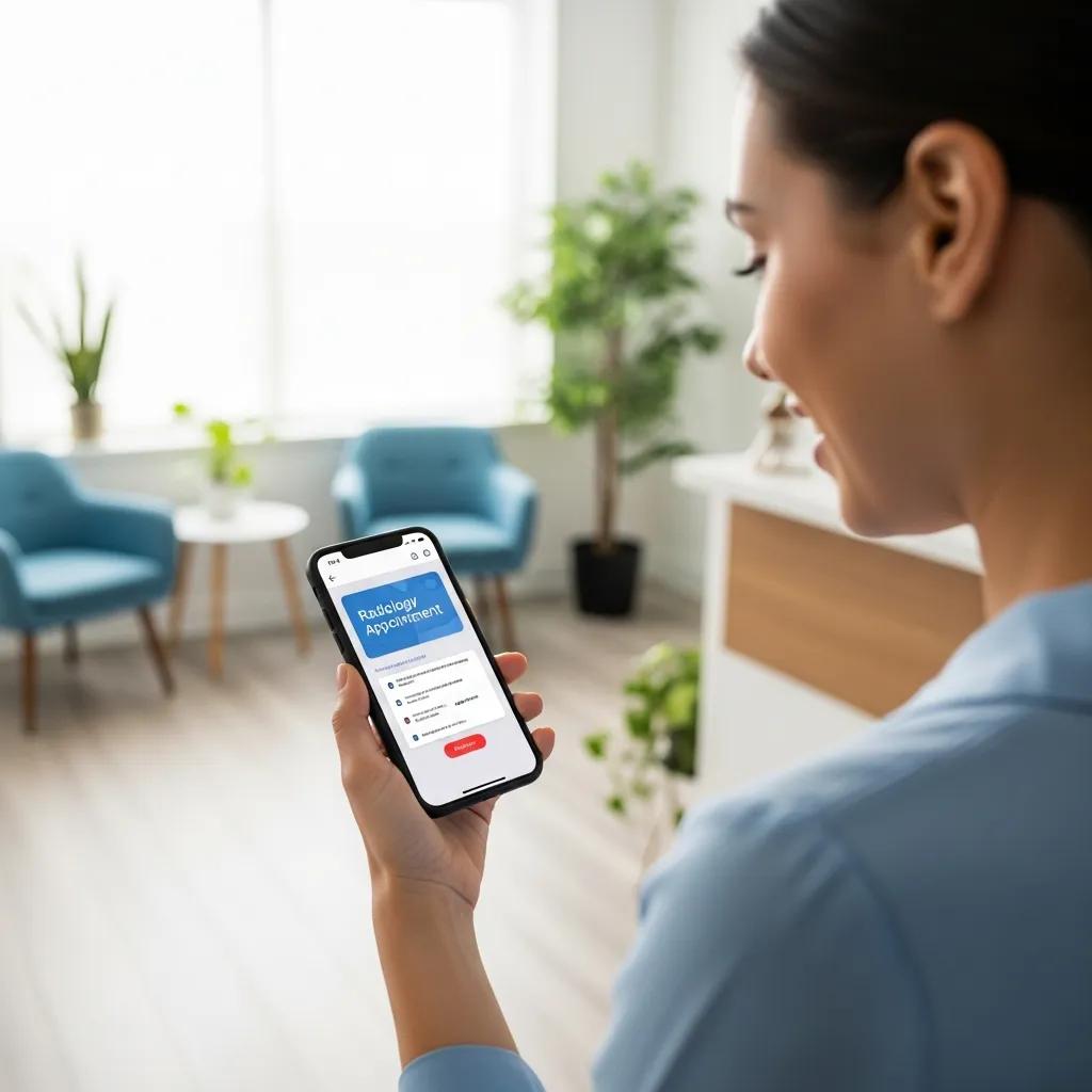 Patient using a smartphone to schedule a radiology appointment online